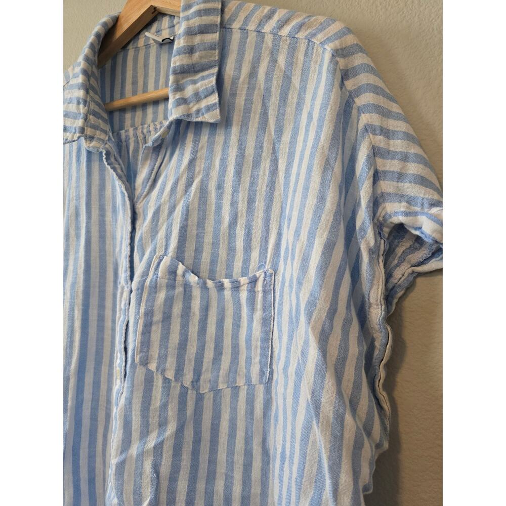 Old Navy Linen Blend Striped Tie Front Shirt XXL Coastal Summer Top Relaxed Fit - Picture 3 of 8